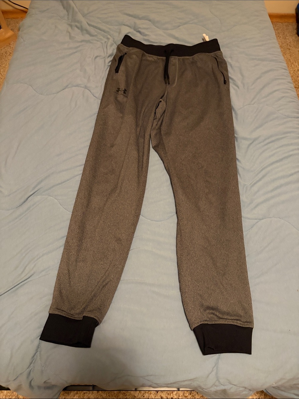 Under Armour Men's Heather Gray Joggers with Black Waistband & Cuffs
